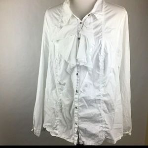 XCVI 3X Ruffle White Button Down Top